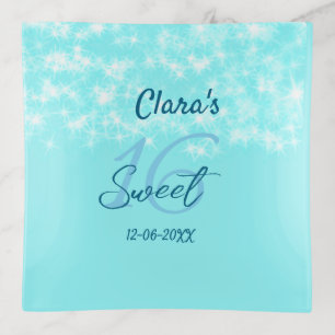 Turquoise teal agate sweet 16 birthday add name da trinket tray