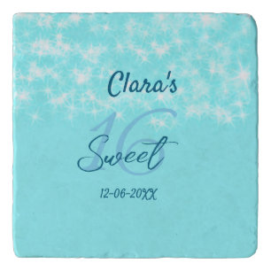 Turquoise teal agate sweet 16 birthday add name da trivet