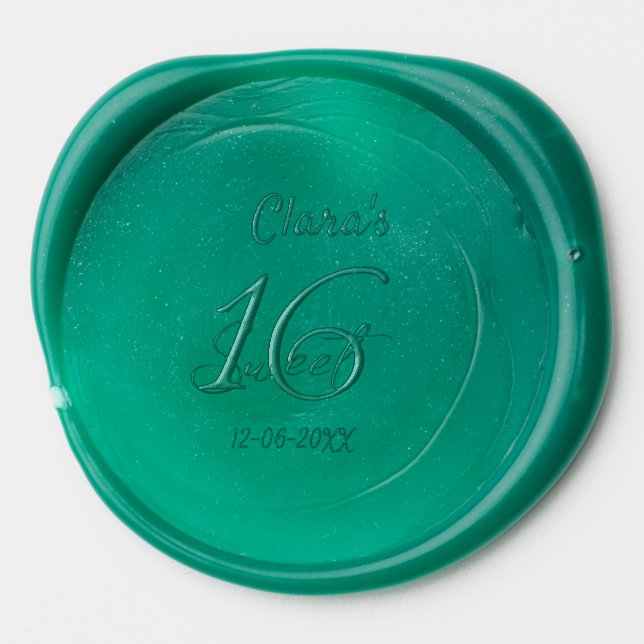 Turquoise teal agate sweet 16 birthday add name da wax seal sticker (Front)