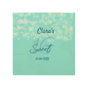 Turquoise teal agate sweet 16 birthday add name da wood wall art