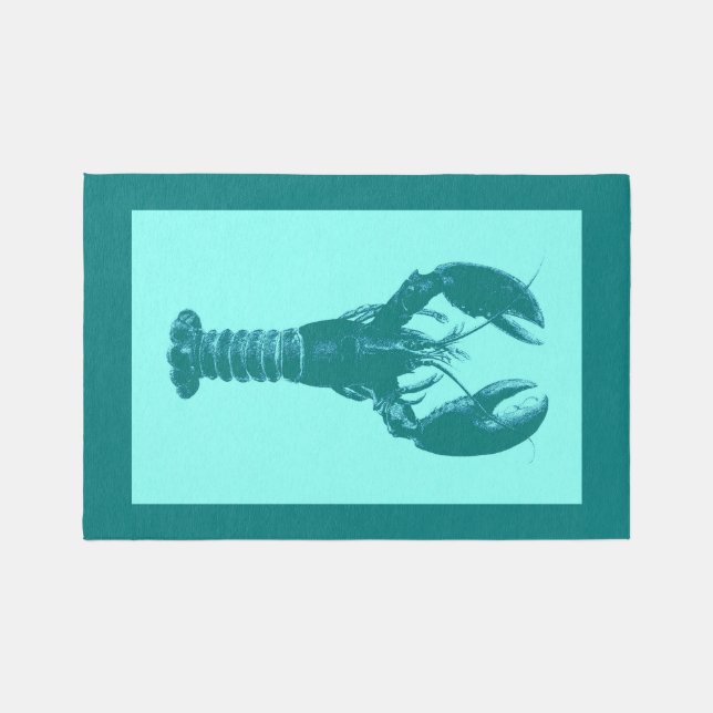 Turquoise / Teal and Aqua Lobster Outdoor Rug (Front)