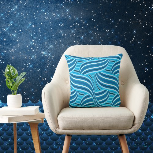 Turquoise Teal and Blue Swirly Swirls Throw Pillow