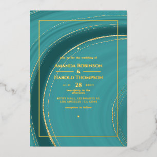 Turquoise - Teal and Gold Agate Wedding Foil Invit Foil Invitation