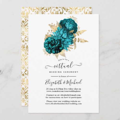 Turquoise _ Teal and Gold Floral Wedding Invitation