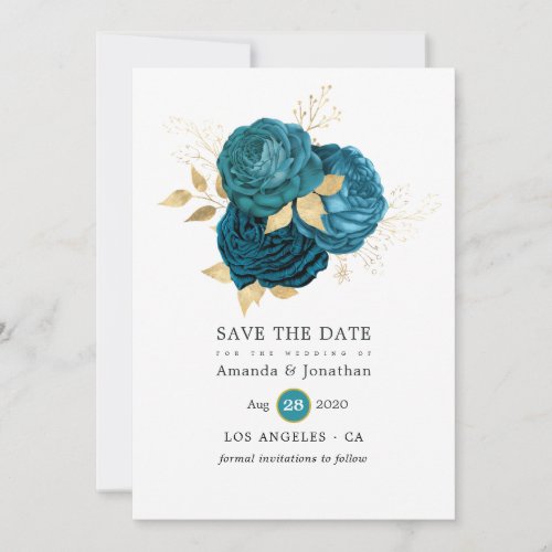 Turquoise _ Teal and Gold Floral Wedding Save The Date