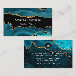 Turquoise - Teal and Gold Geode Agate Stone Busine Business Card