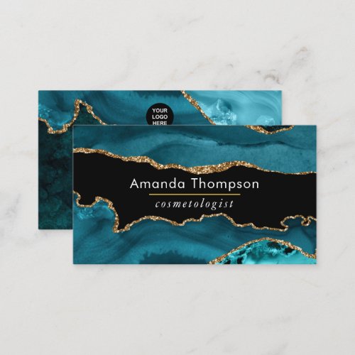 Turquoise _ Teal and Gold Geode Agate Stone Busine Business Card