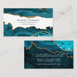 Turquoise - Teal and Gold Geode Agate Stone Business Card