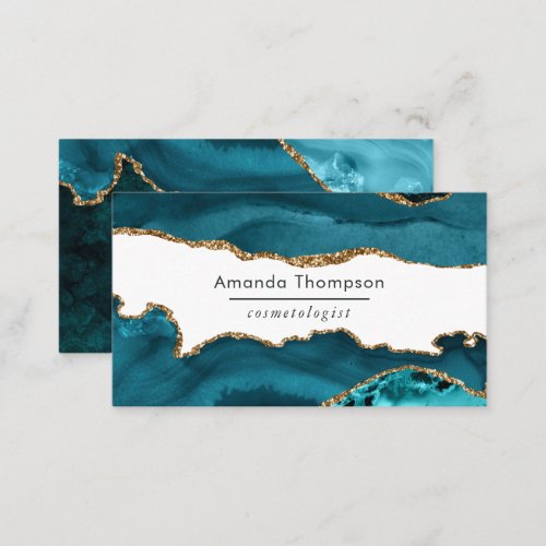 Turquoise _ Teal and Gold Geode Agate Stone Business Card