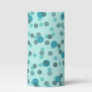 turquoise, teal and ice blue polka dots pillar candle