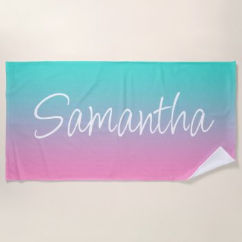Turquoise Teal And Pink Gradient Beach Towel by pinkgifts4you at Zazzle