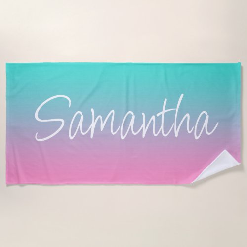 Turquoise Teal and Pink Gradient Beach Towel