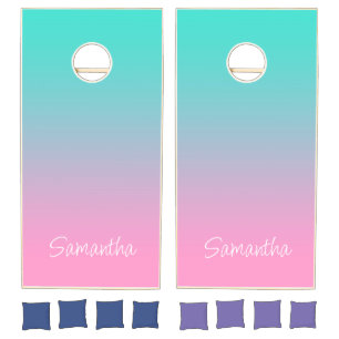 Turquoise Teal and Pink Gradient Cornhole Set