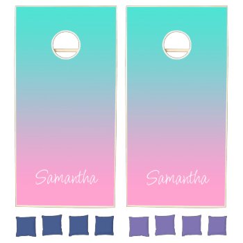 Turquoise Teal And Pink Gradient Cornhole Set by pinkgifts4you at Zazzle