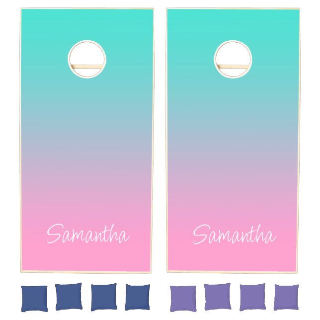 Turquoise Teal and Pink Gradient Cornhole Set (Set)
