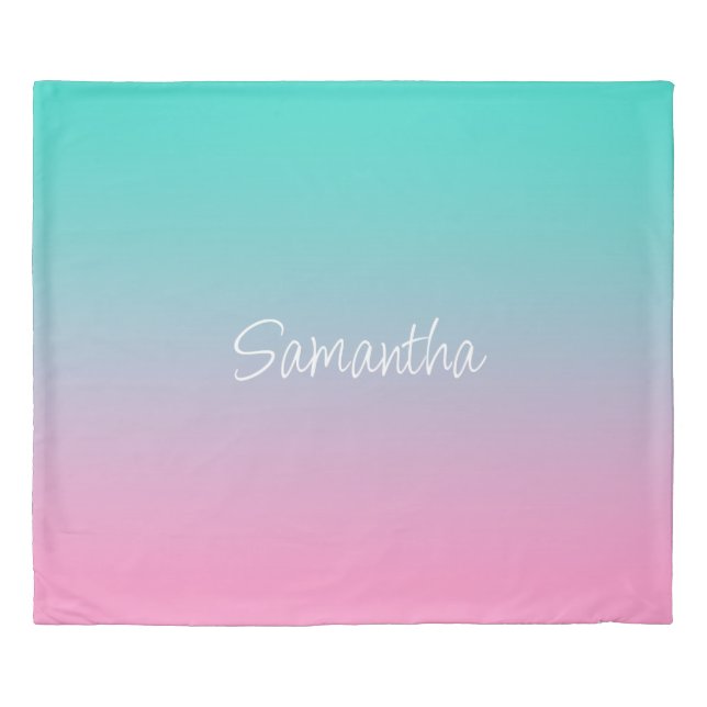 Turquoise Teal and Pink Gradient Duvet Cover (Front)