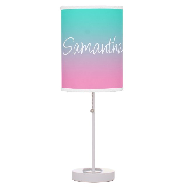 Turquoise Teal and Pink Gradient Table Lamp (Front)