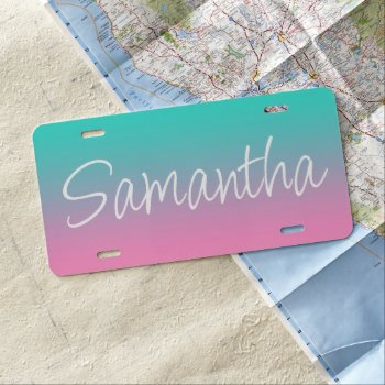 Turquoise Teal And Pink Ombre License Plate by pinkgifts4you at Zazzle
