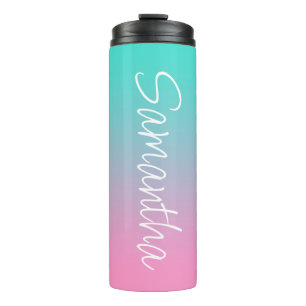Turquoise Teal and Pink Ombre Thermal Tumbler