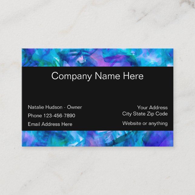 Turquoise Teal And Purple Modern Abstract Business Card (Front)