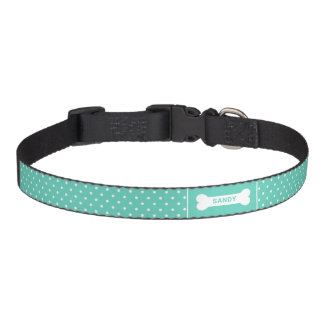 Turquoise Teal And White Polka Dots Pattern Pet Collar