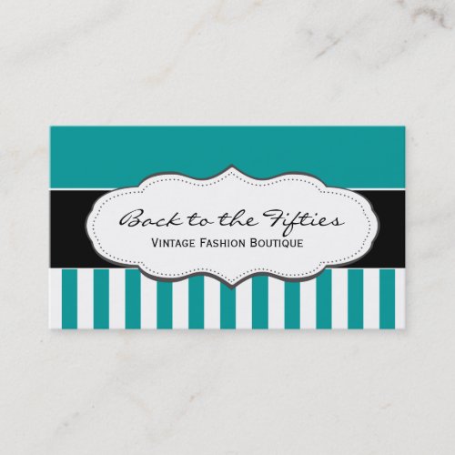 Turquoise / Teal and White Striped Business Cards