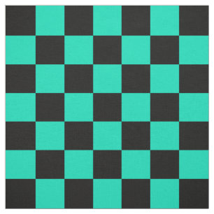 Turquoise Teal Black Checker Pattern Textile Fabric
