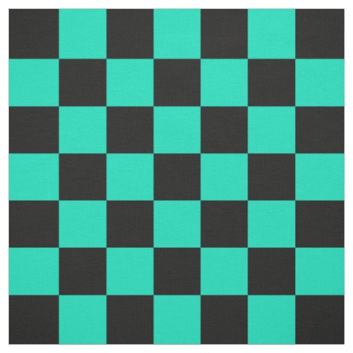 Turquoise Teal Black Checker Pattern Textile Fabric
