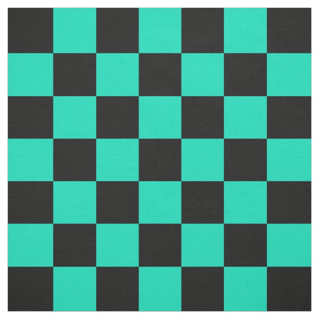 Turquoise Teal Black Checker Pattern Textile Fabric (Swatch)
