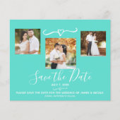 Turquoise Teal & Black Stripes Photo Save the Date (Front)
