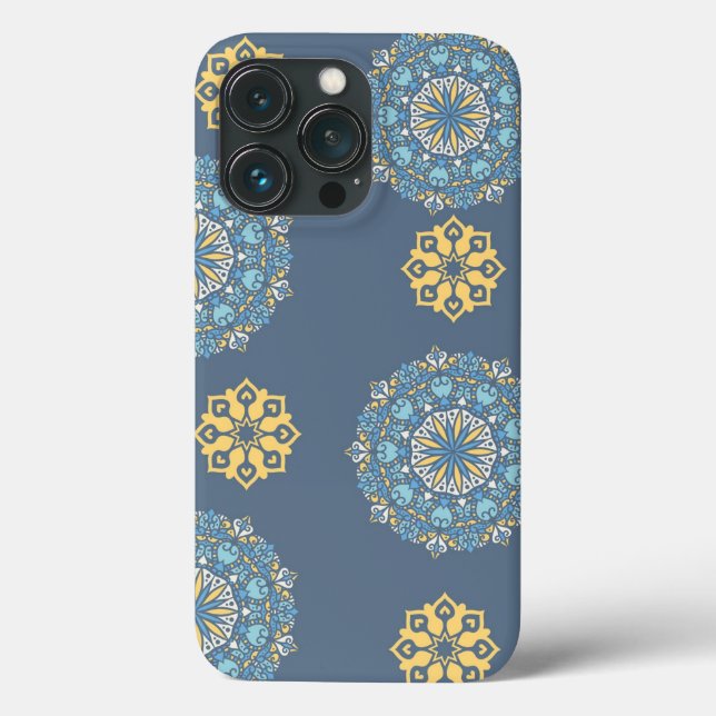 Turquoise Teal Blue an yellow Mandala Art Pattern  Case-Mate iPhone Case (Back)