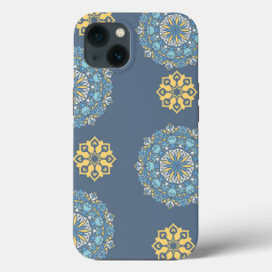 Turquoise Teal Blue an yellow Mandala Art Pattern iPhone 13 Case