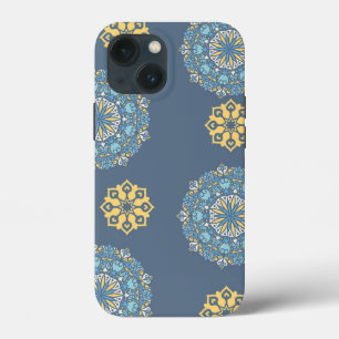 Turquoise Teal Blue an yellow Mandala Art Pattern  iPhone 13 Mini Case