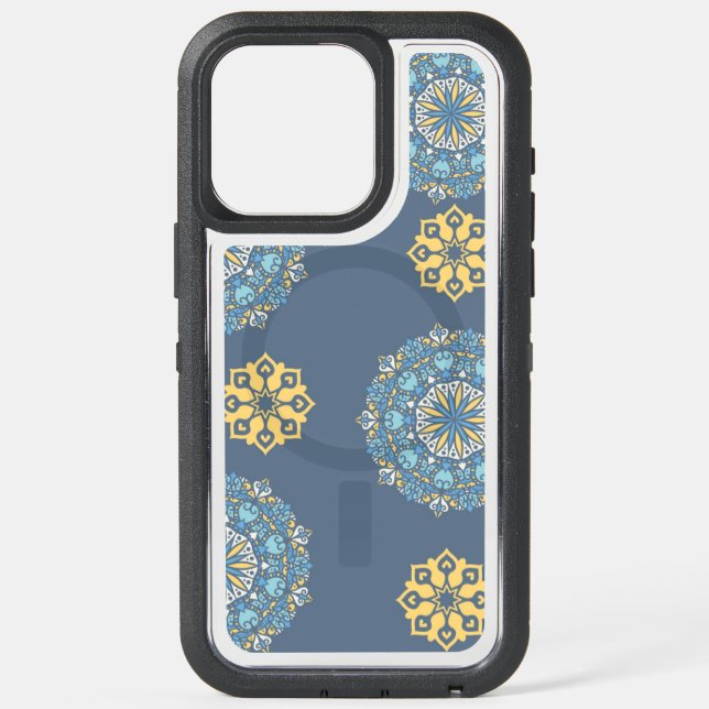Turquoise Teal Blue an yellow Mandala Art Pattern  iPhone 15 Pro Max Case (Back)