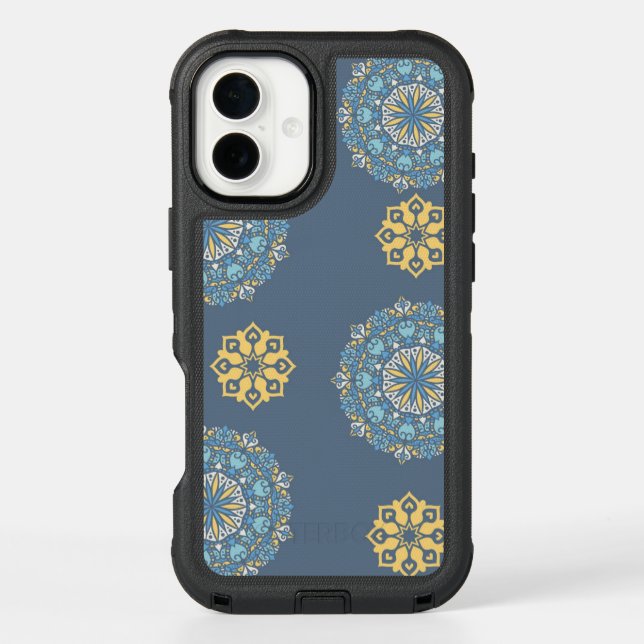 Turquoise Teal Blue an yellow Mandala Art Pattern  Otterbox iPhone Case (Back)