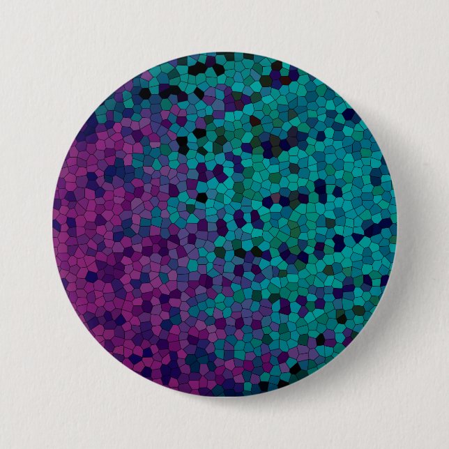 Turquoise Teal Blue and Purple Violet Mosaic Button (Front)