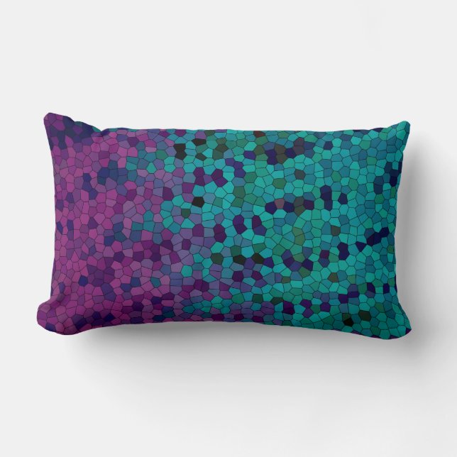 Turquoise Teal Blue and Purple Violet Mosaic Lumbar Pillow (Front)