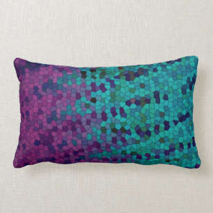 Turquoise Teal Blue and Purple Violet Mosaic Lumbar Pillow