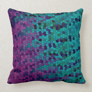 Turquoise Teal Blue and Purple Violet Mosaic Throw Pillow