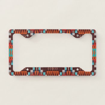 Turquoise Teal Blue Brown Red Orange Tribal Art License Plate Frame by All_In_Cute_Fun at Zazzle