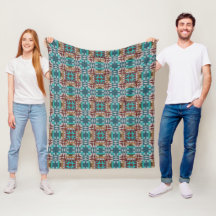 Turquoise Teal Blue Dark Red Brown Gray Tribal Art