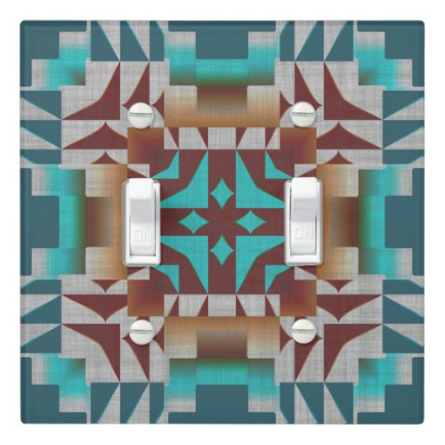 Turquoise Teal Blue Dark Red Brown Gray Tribal Art Light Switch Cover