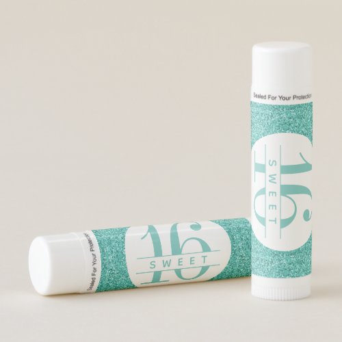 Turquoise Teal Blue Glitter Sweet 16 Party Favor Lip Balm