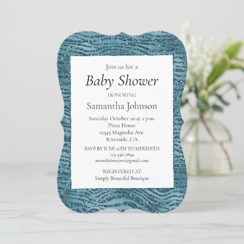 Turquoise Teal Blue Glitter Zebra Print  Invitation