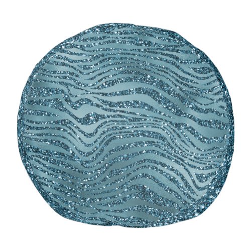 Turquoise Teal Blue Glitter Zebra Print           Pouf