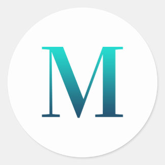 Turquoise Teal Blue Gradient 'M" Serif Monogram Classic Round Sticker