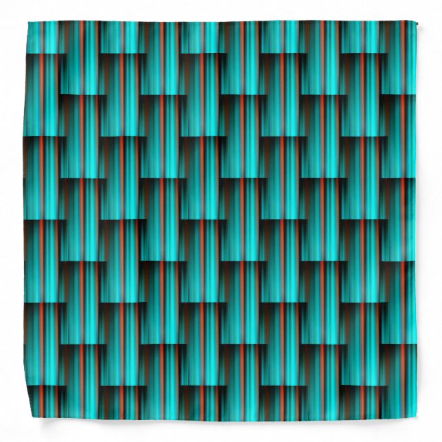 Turquoise Teal Blue Green Orange Abstract Pattern Bandana (Front)