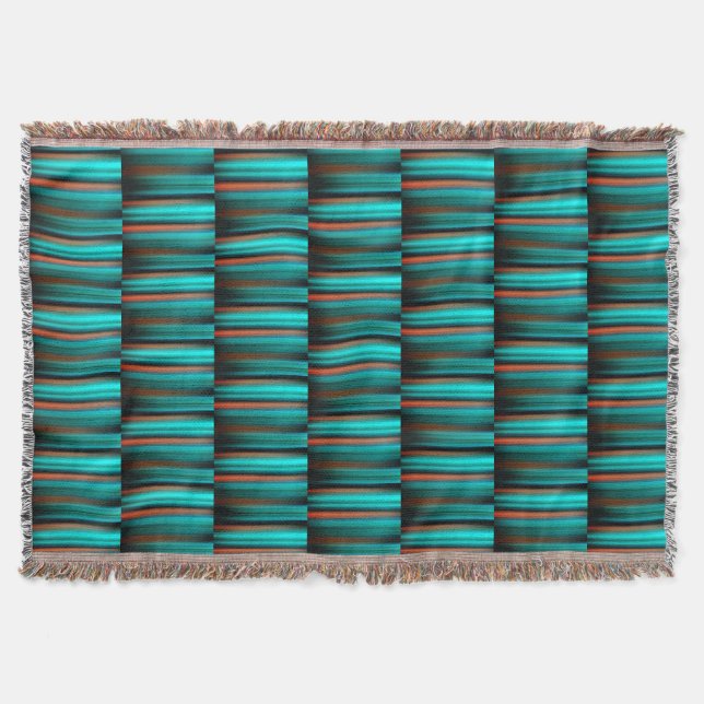 Turquoise Teal Blue Green Orange Abstract Pattern Throw Blanket (Front)