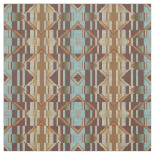 Turquoise Teal Blue Green Orange Brown Ethnic Look Fabric