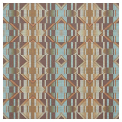 Turquoise Teal Blue Green Orange Brown Ethnic Look Fabric